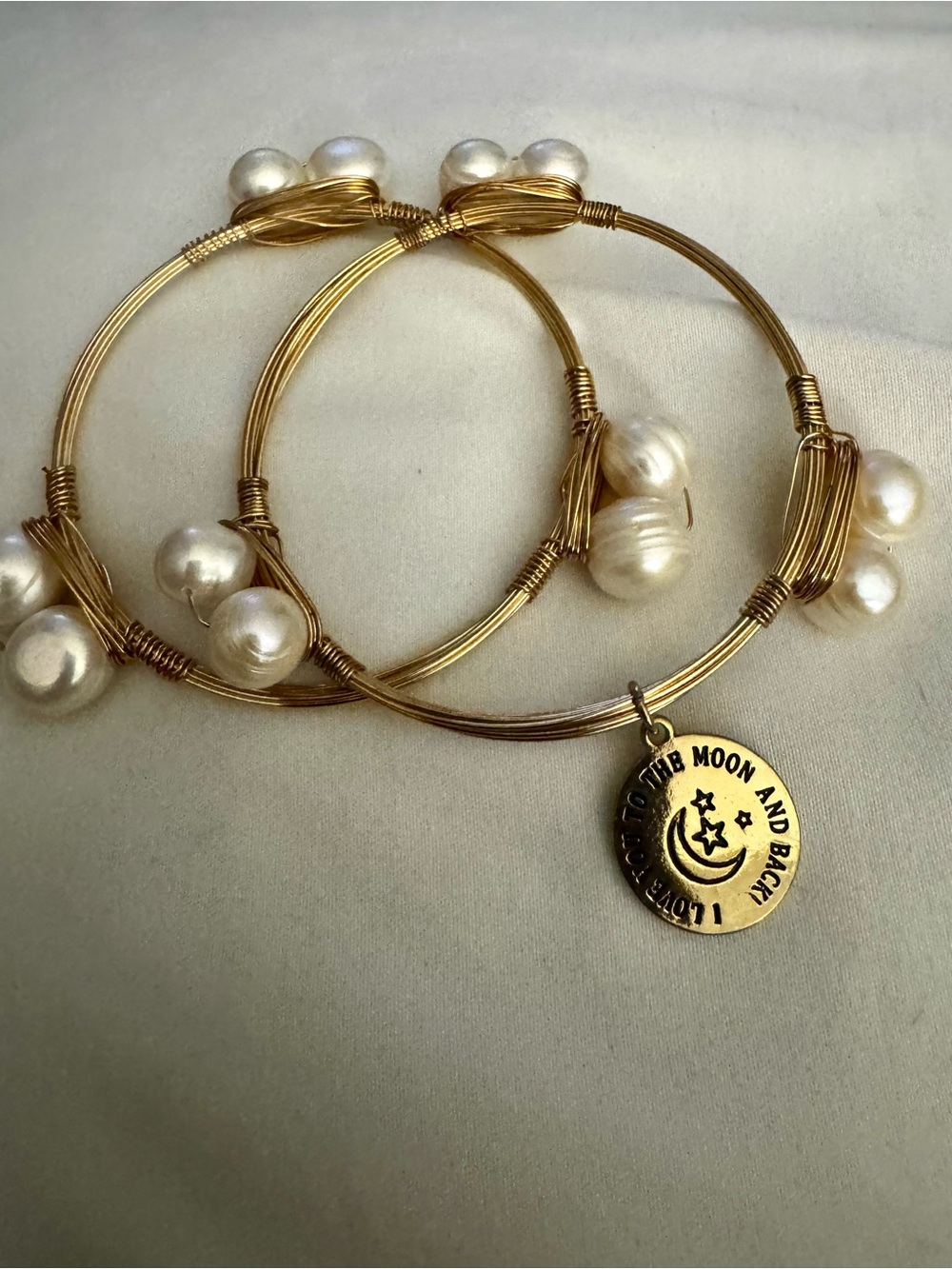 Bourbon and Bowties Gold Pearl Charm Bangle Set